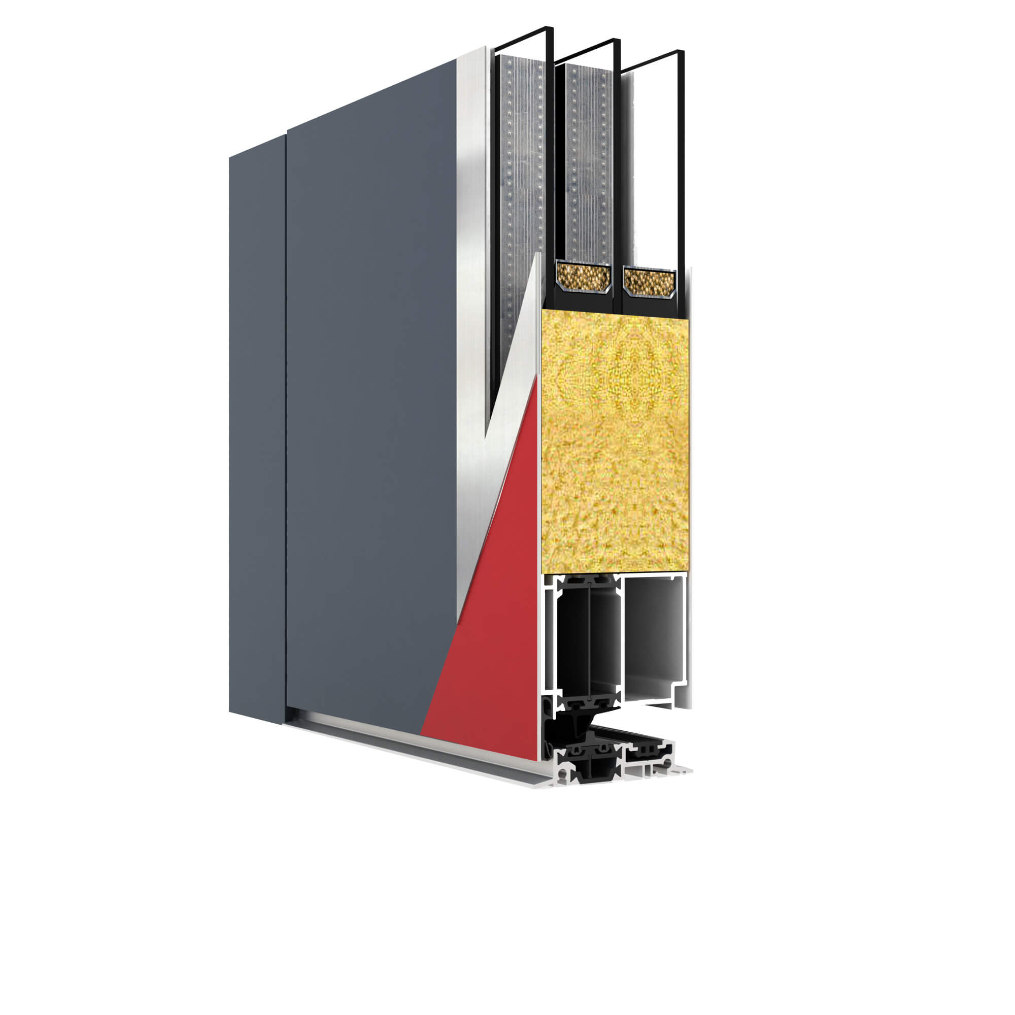 Coupe d’angle d’une porte d’entrée monobloc aluminium 77 mm